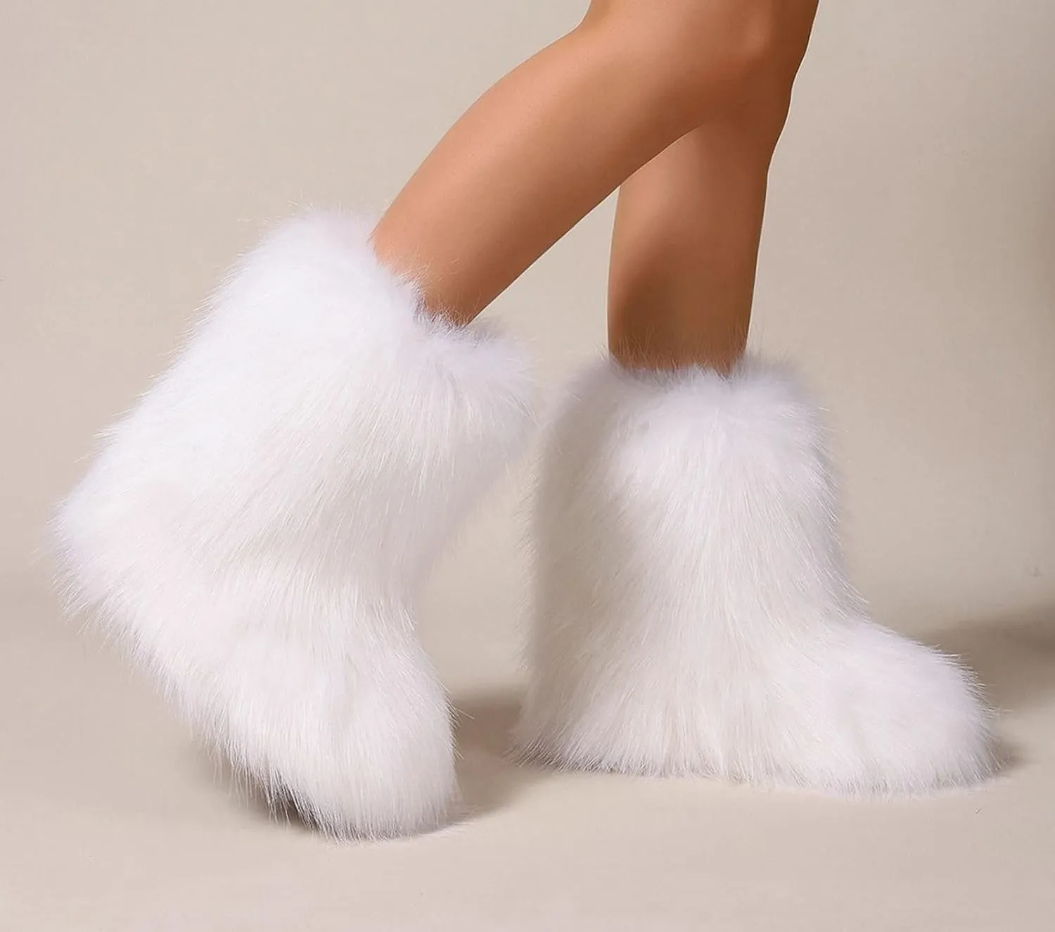 Girls Fluffy Furry Snow Boots Faux Fur Winter Warm Outdoor Boots
