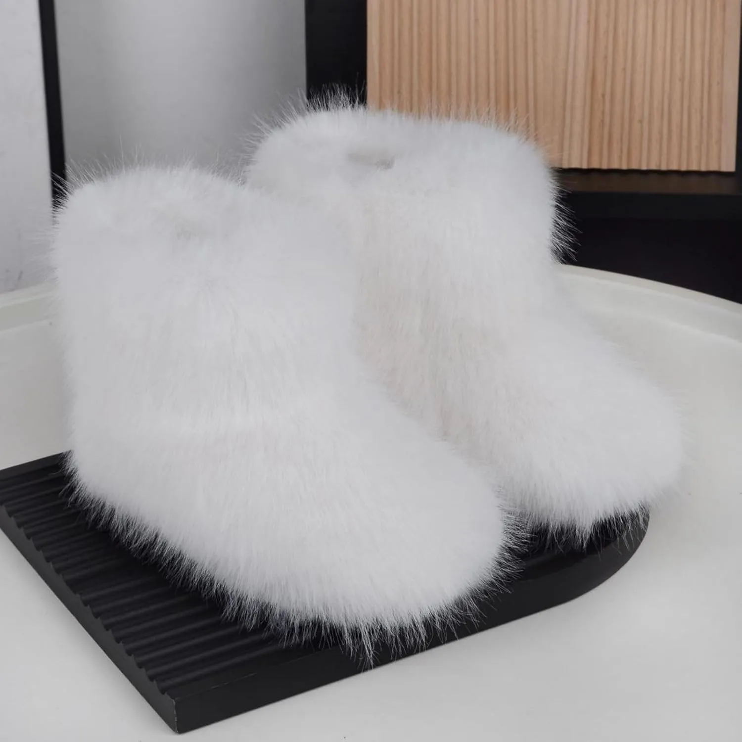 Girls Fluffy Furry Snow Boots Faux Fur Winter Warm Outdoor Boots