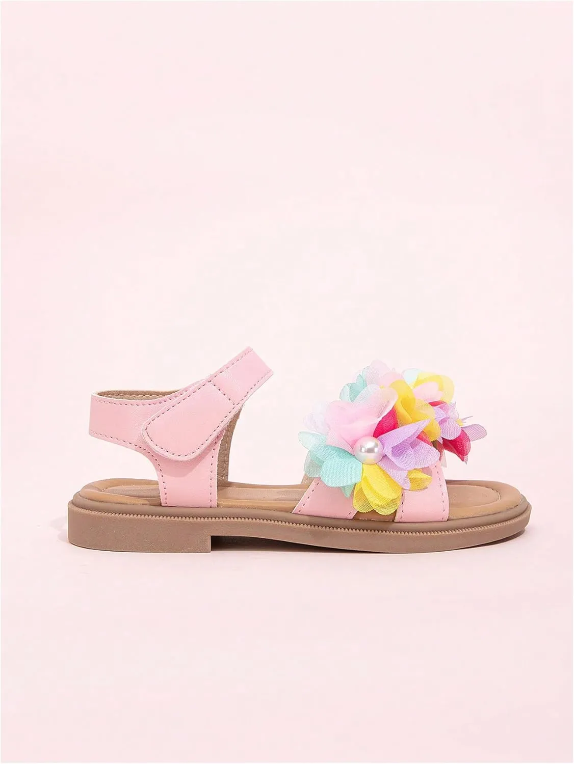 GORGLITTER Girl's Sandals Dressy Flower Pearl Open Toe Ankle Strap Leather Sandals