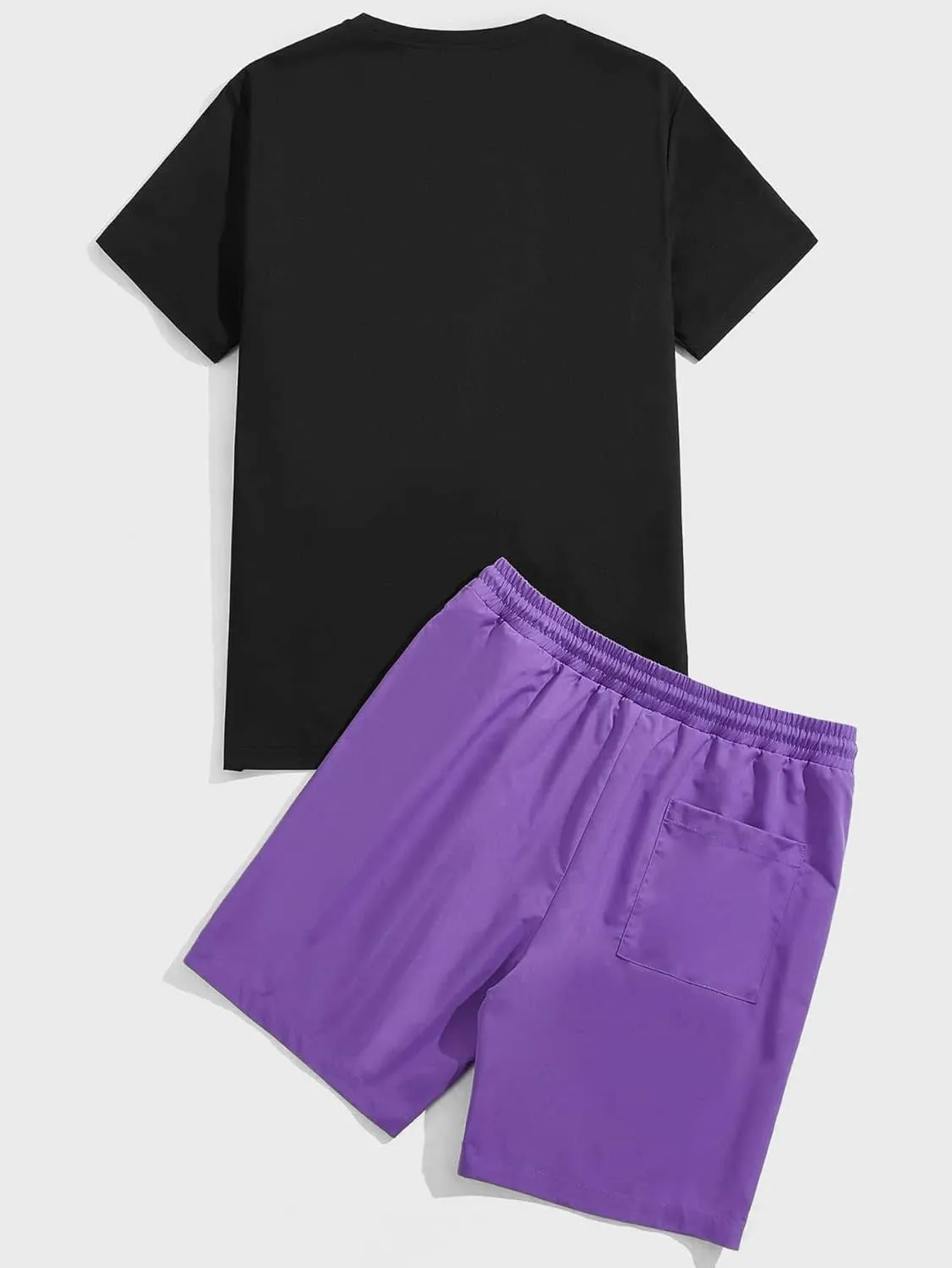 GORGLITTER Men's Letter Graphic Print T Shirts Short Sleeve Top & Shorts Casual Two Piece Sets