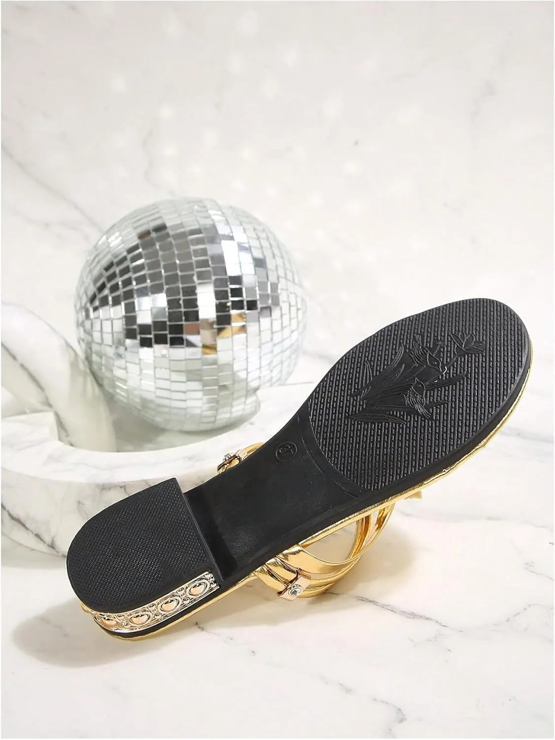 GORGLITTER Women's Rhinestone Butterfly Metallic Sandals Open Toe Ankle Strap Toe Post Dressy Flats