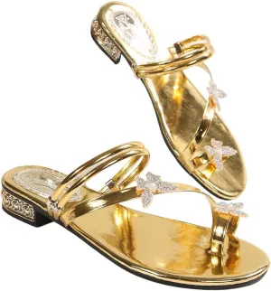 GORGLITTER Women's Rhinestone Butterfly Metallic Sandals Open Toe Ankle Strap Toe Post Dressy Flats