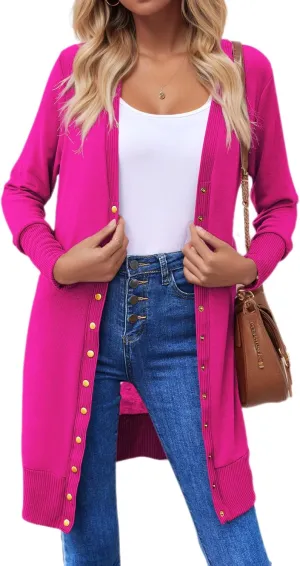 Halife Womens Long Sleeve Cardigans Lightweight Ribbed Neckline Soft Knit Cardigan Sweater with Buttons