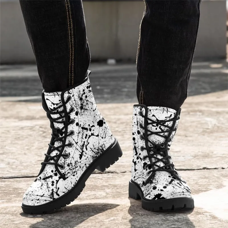 Halloween Gothic Combat Boots, Unisex Skull Platform Motorbike Leather Boots, Fashion Casual Winter Footwear