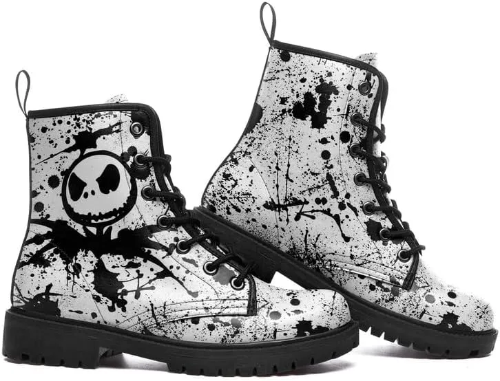 Halloween Gothic Combat Boots, Unisex Skull Platform Motorbike Leather Boots, Fashion Casual Winter Footwear