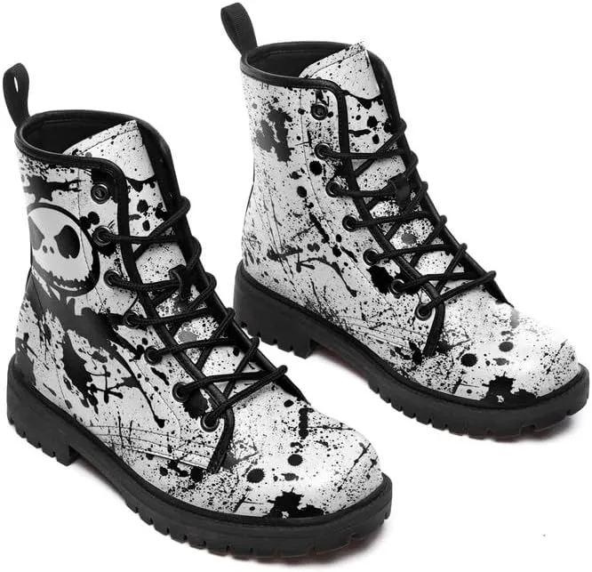 Halloween Gothic Combat Boots, Unisex Skull Platform Motorbike Leather Boots, Fashion Casual Winter Footwear