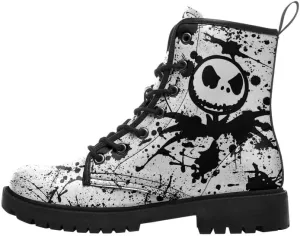 Halloween Gothic Combat Boots, Unisex Skull Platform Motorbike Leather Boots, Fashion Casual Winter Footwear