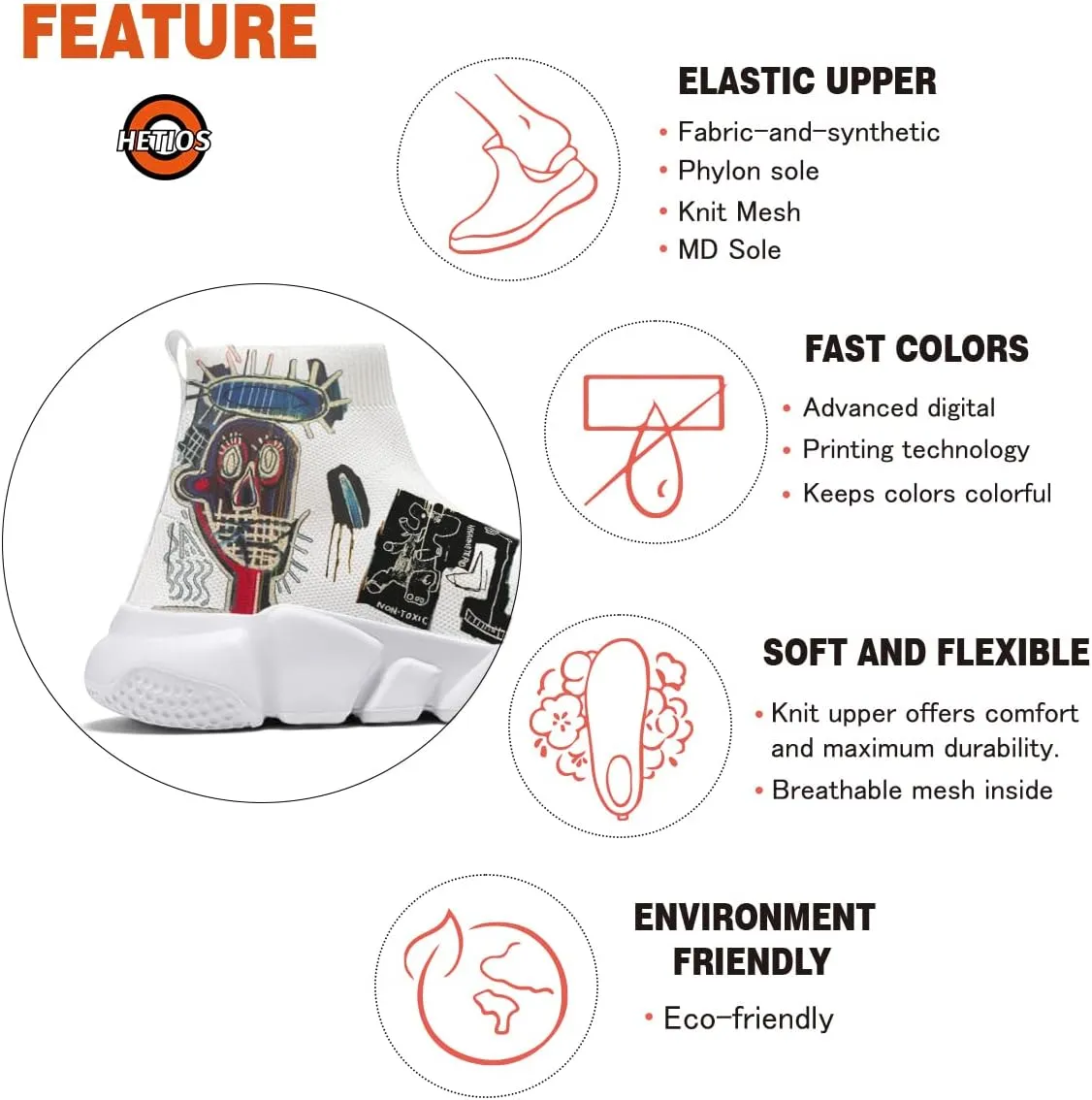 Hetios Womens Fashion Tennis Sneakers White Socks Shoes Graffiti Painted Casual Walking Shoes