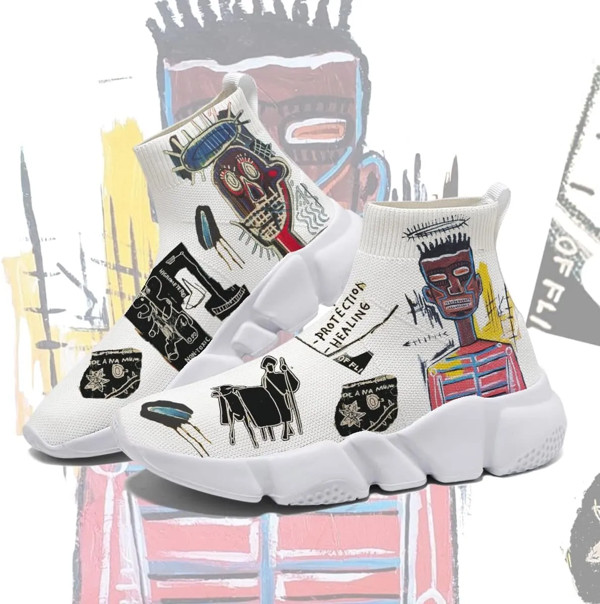 Hetios Womens Fashion Tennis Sneakers White Socks Shoes Graffiti Painted Casual Walking Shoes