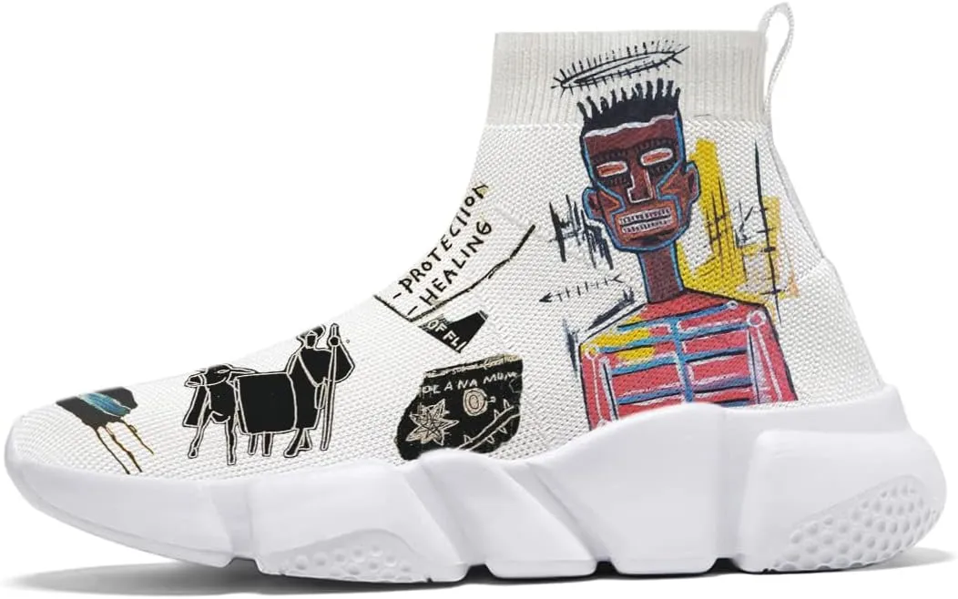 Hetios Womens Fashion Tennis Sneakers White Socks Shoes Graffiti Painted Casual Walking Shoes