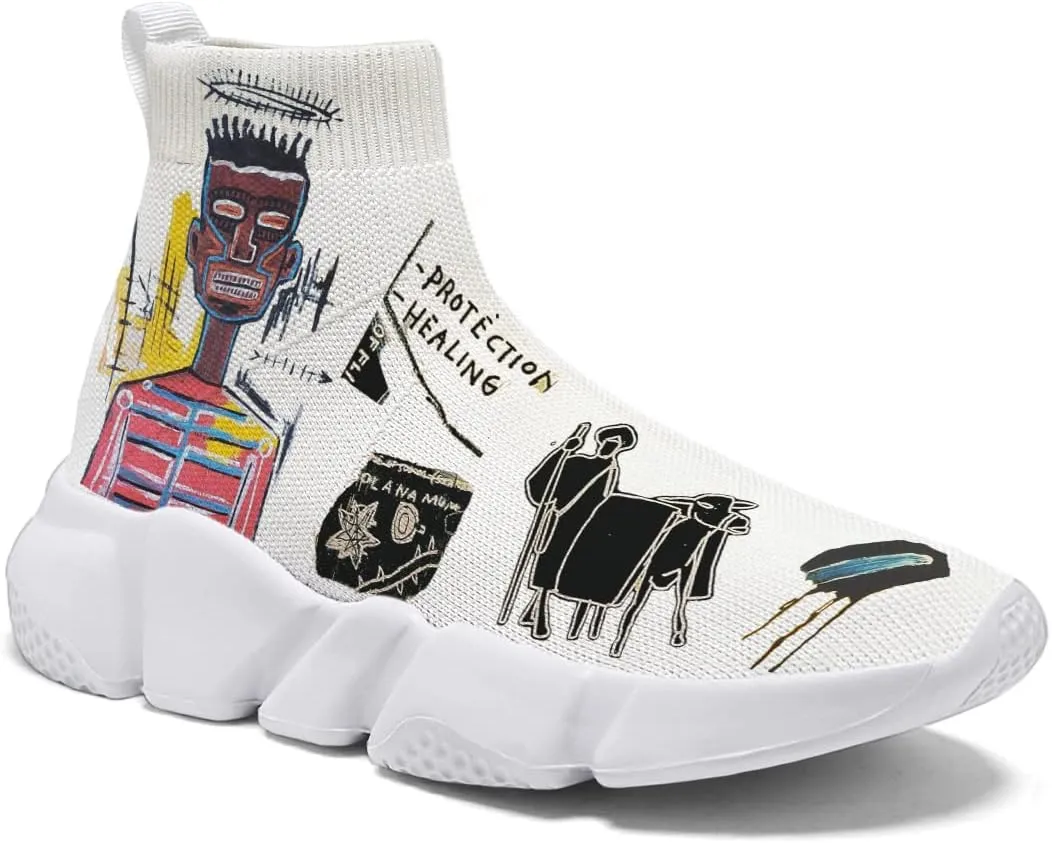 Hetios Womens Fashion Tennis Sneakers White Socks Shoes Graffiti Painted Casual Walking Shoes