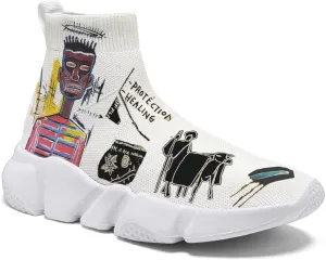 Hetios Womens Fashion Tennis Sneakers White Socks Shoes Graffiti Painted Casual Walking Shoes