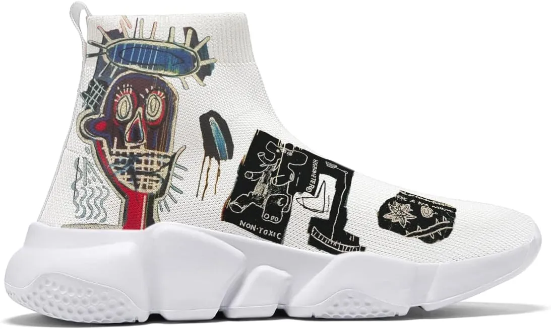 Hetios Womens Fashion Tennis Sneakers White Socks Shoes Graffiti Painted Casual Walking Shoes
