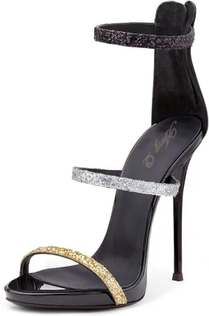 High Heels for Women Strappy Stilettos Open Toe Back Zipper Patent Dressy Sexy Sandals