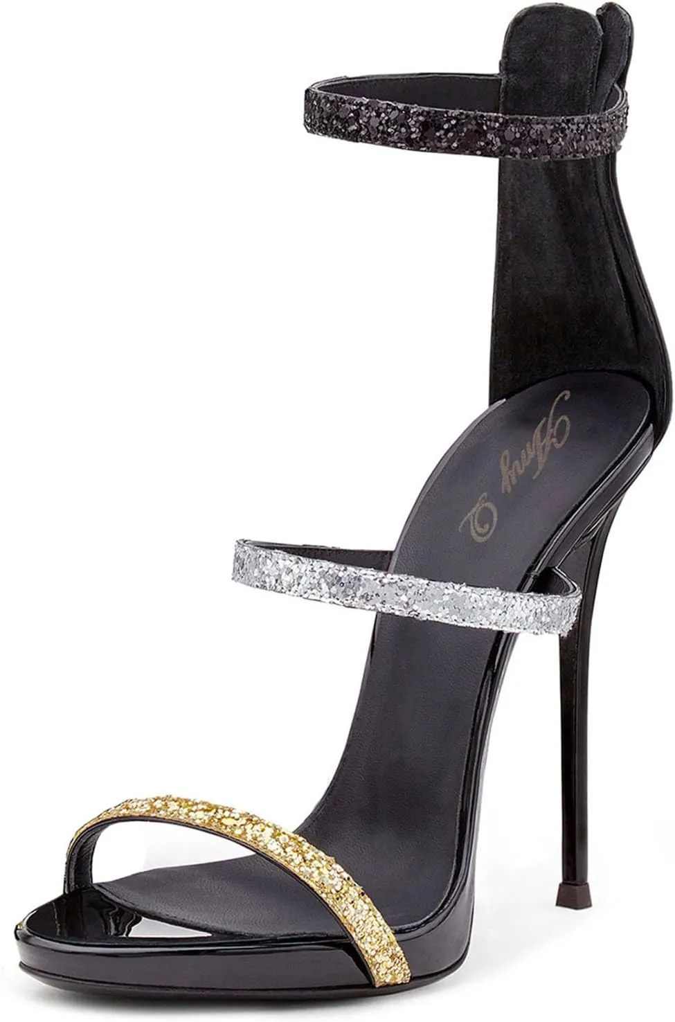 High Heels for Women Strappy Stilettos Open Toe Back Zipper Patent Dressy Sexy Sandals