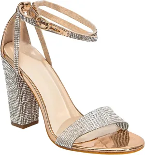 High Heels Women's Rhinestones Chunky Heel Sandals Open Toe Ankle Strap Pumps Wedding Dressy Shoes 11.5cm