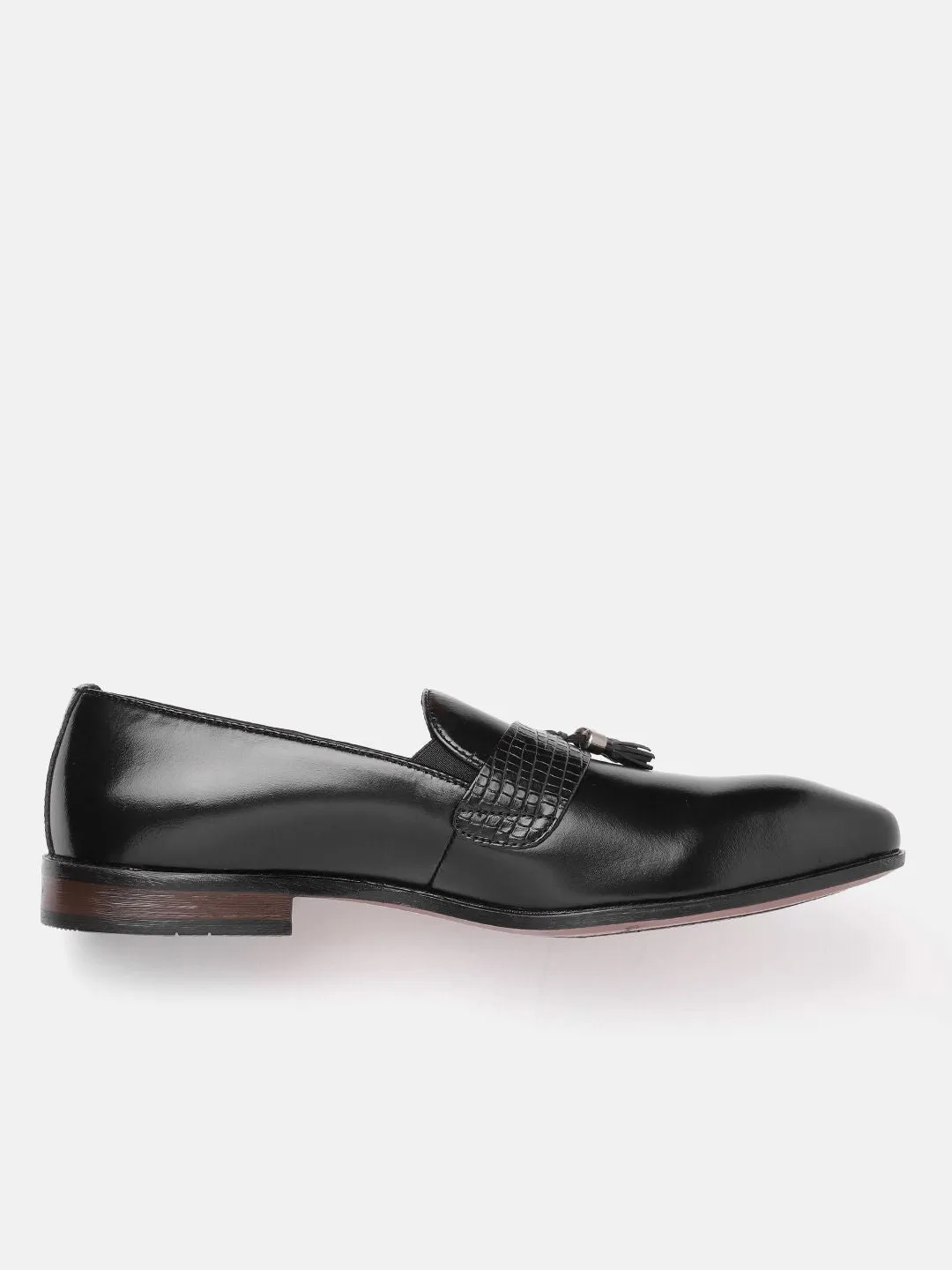 House of Pataudi Men Tasselled Formal Loafers with Textured Detail