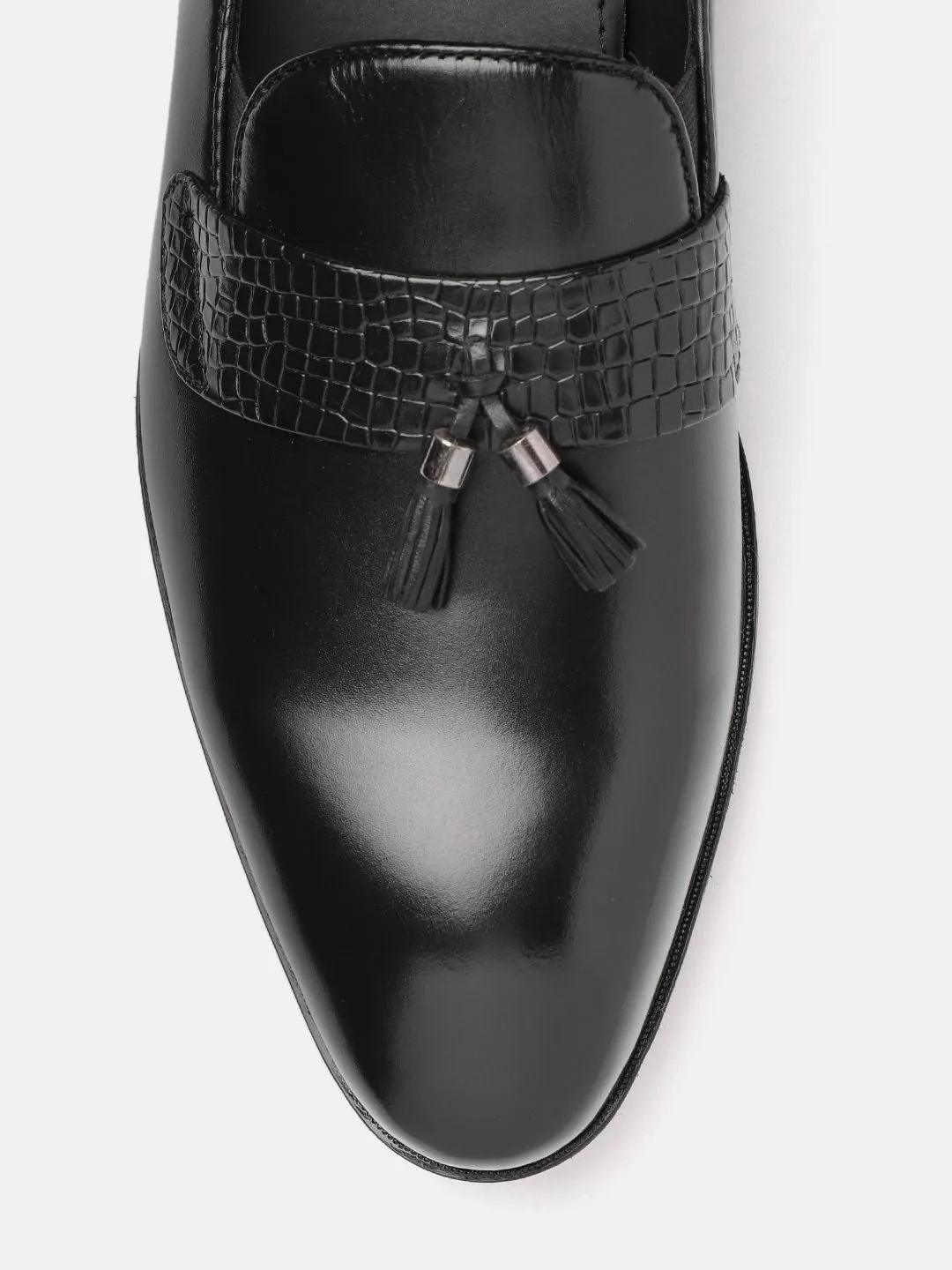 House of Pataudi Men Tasselled Formal Loafers with Textured Detail