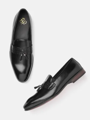 House of Pataudi Men Tasselled Formal Loafers with Textured Detail
