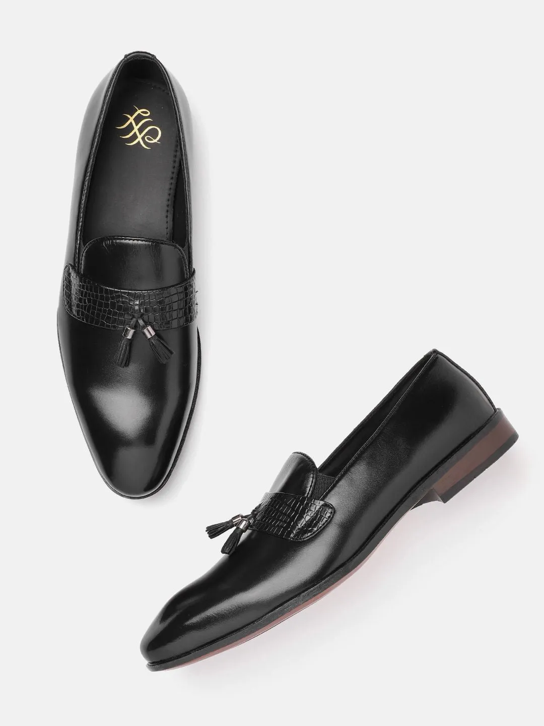 House of Pataudi Men Tasselled Formal Loafers with Textured Detail