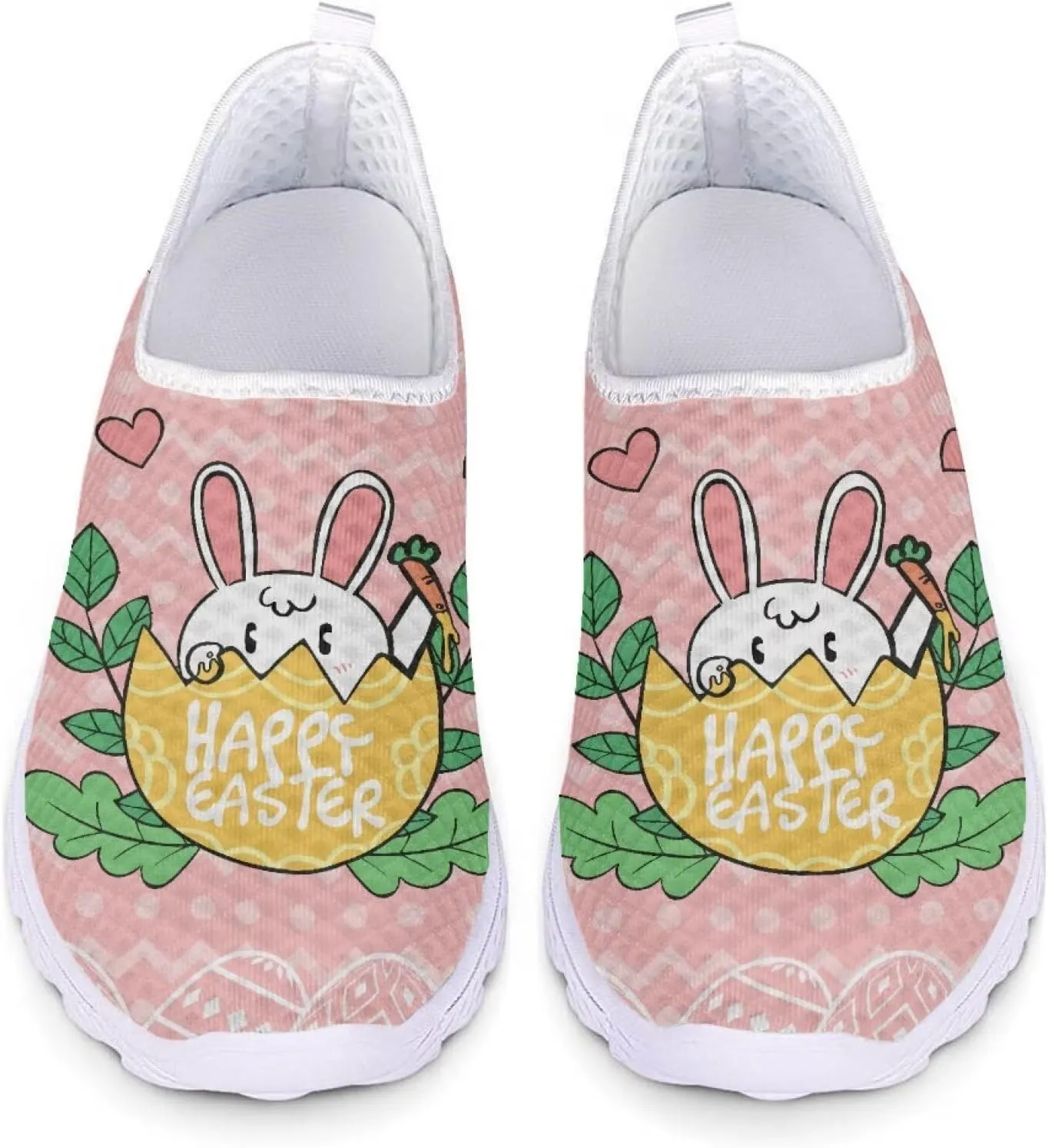 HUIACONG Happy Easter Rabbit Egg Shoes for Women Slip On Sneakers Pink Teen Girls Walking Shoes Size 5.5 Summer Footwear Casual Running Jogging Tennis Trainers for Yoga Dance Fitness