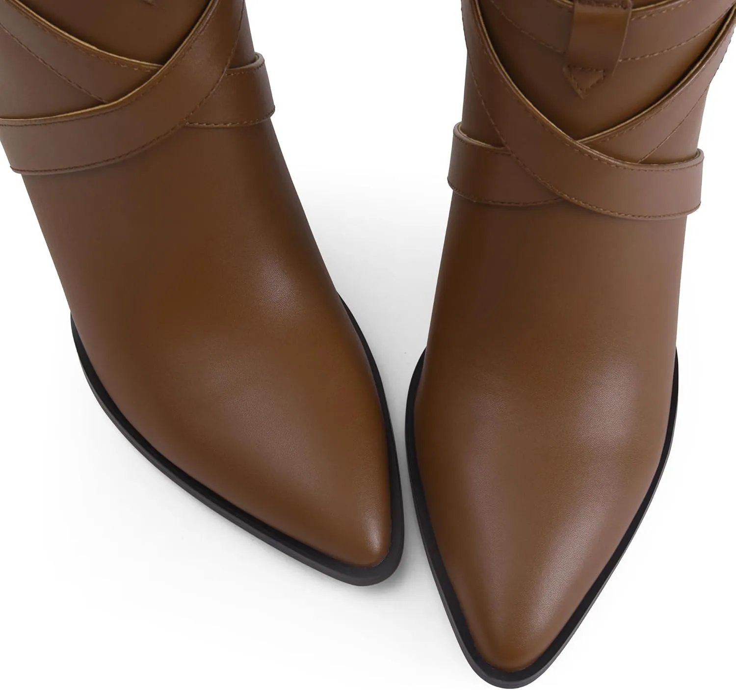 iiimmu Knee High Boots 3.5 IN Chunky Heel Comfortable Fall Boots for Women Strap Design Almond Toe Faux Leather Tall Boots