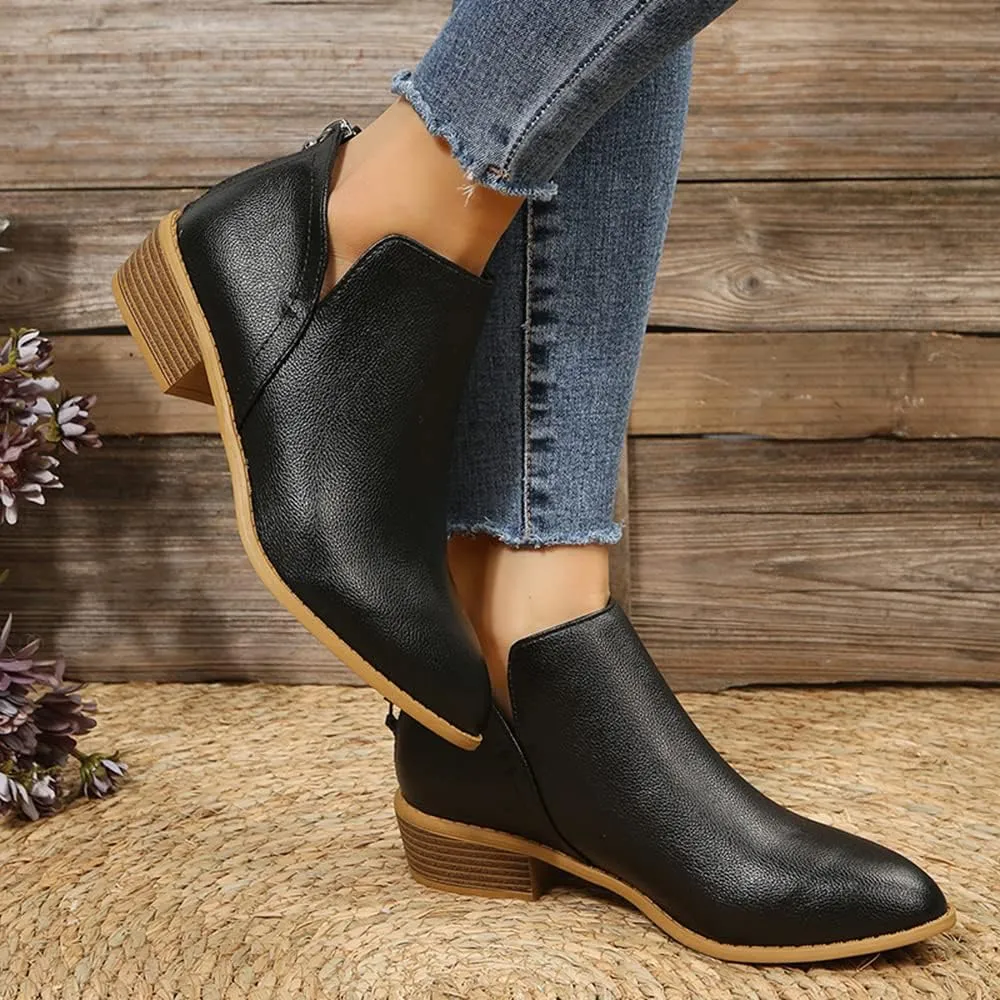 JITUUE Ankle Booties for Women,Women's Casual Dress Low Heeled Booties. V Cut Fashion Thick Heel Design Shoes
