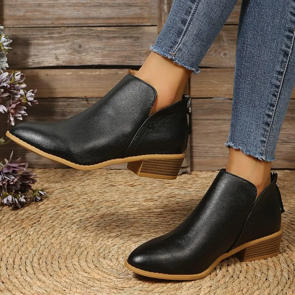 JITUUE Ankle Booties for Women,Women's Casual Dress Low Heeled Booties. V Cut Fashion Thick Heel Design Shoes