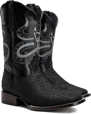 Joe Boots Python Leather Print Men's Western Boot: Square Toe Cowboy, Rodeo Boots