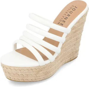 Journee Collection Womens CYNTHIE Puffy straps Round toe Wedge Sandals