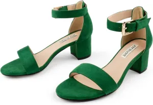 JOY IN LOVE Women's Chunky Low Heels Ankle Strap Open Toe Block Heel Sandals