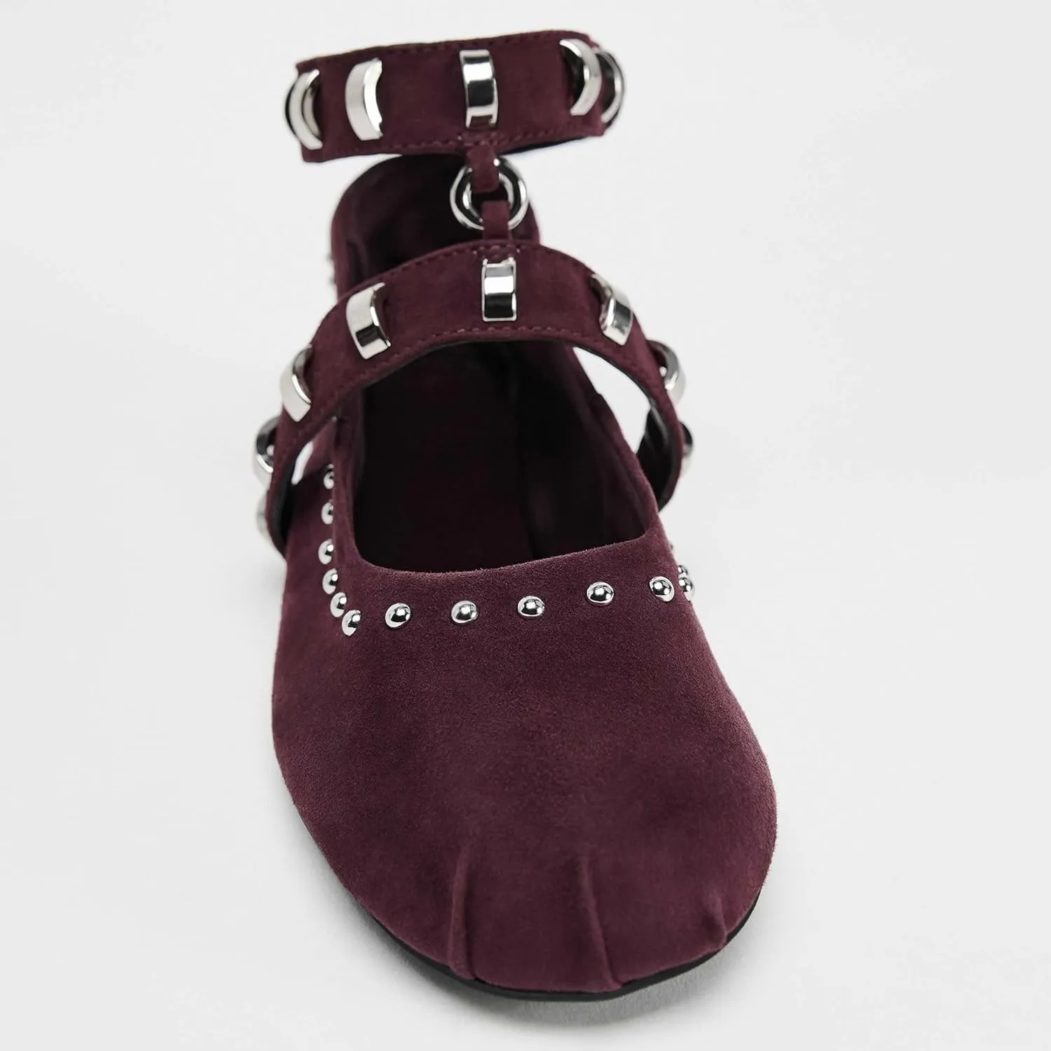 Kluolandi Women's Studded Flats with Strap Round Toe Ankle Strap Ballet Flats Shoes for Women Ballerinas