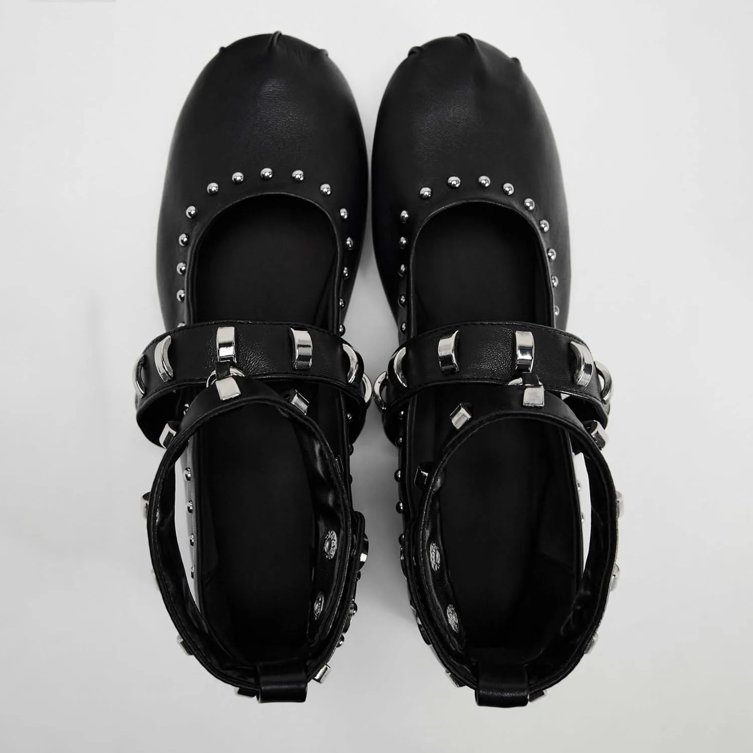 Kluolandi Women's Studded Flats with Strap Round Toe Ankle Strap Ballet Flats Shoes for Women Ballerinas