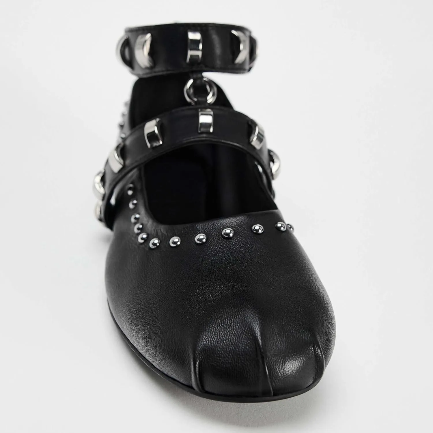 Kluolandi Women's Studded Flats with Strap Round Toe Ankle Strap Ballet Flats Shoes for Women Ballerinas