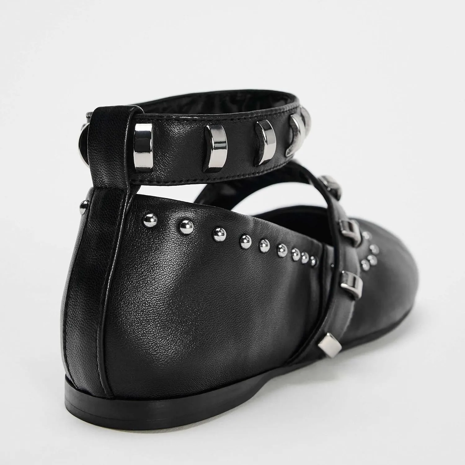 Kluolandi Women's Studded Flats with Strap Round Toe Ankle Strap Ballet Flats Shoes for Women Ballerinas