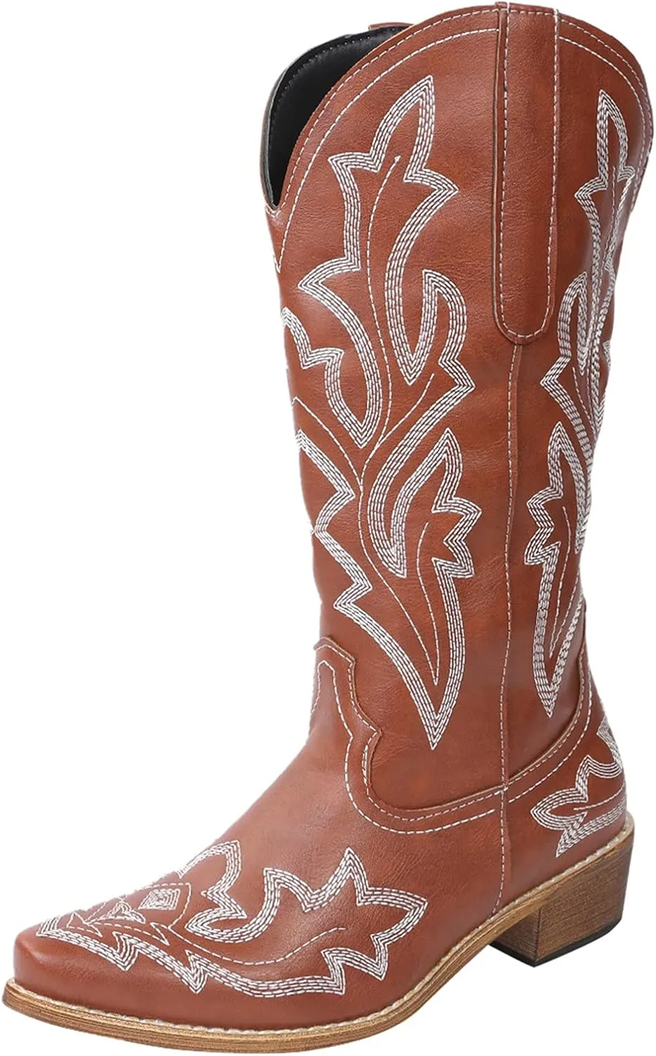Knee High Cowboy Boots Women Women Cowgirl Boots Fashion Mid Half Pull on Chunky Heels Pointy Toe Embroidered Boots