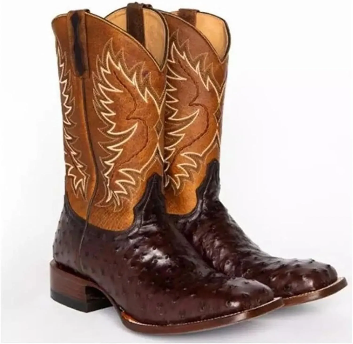 Ladmiple Cowboy Boots For Women Mid Calf Wide Width Wide Calf Mid Heel Retro Fashion Embroidery Knee High Cowgirl Boots