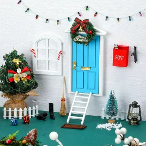 Lenwen 25 Pcs Christmas Girl Fairy Doors Decorations Miniature Enchanted Tiny Fairy Door for Xmas Decor(Blue)