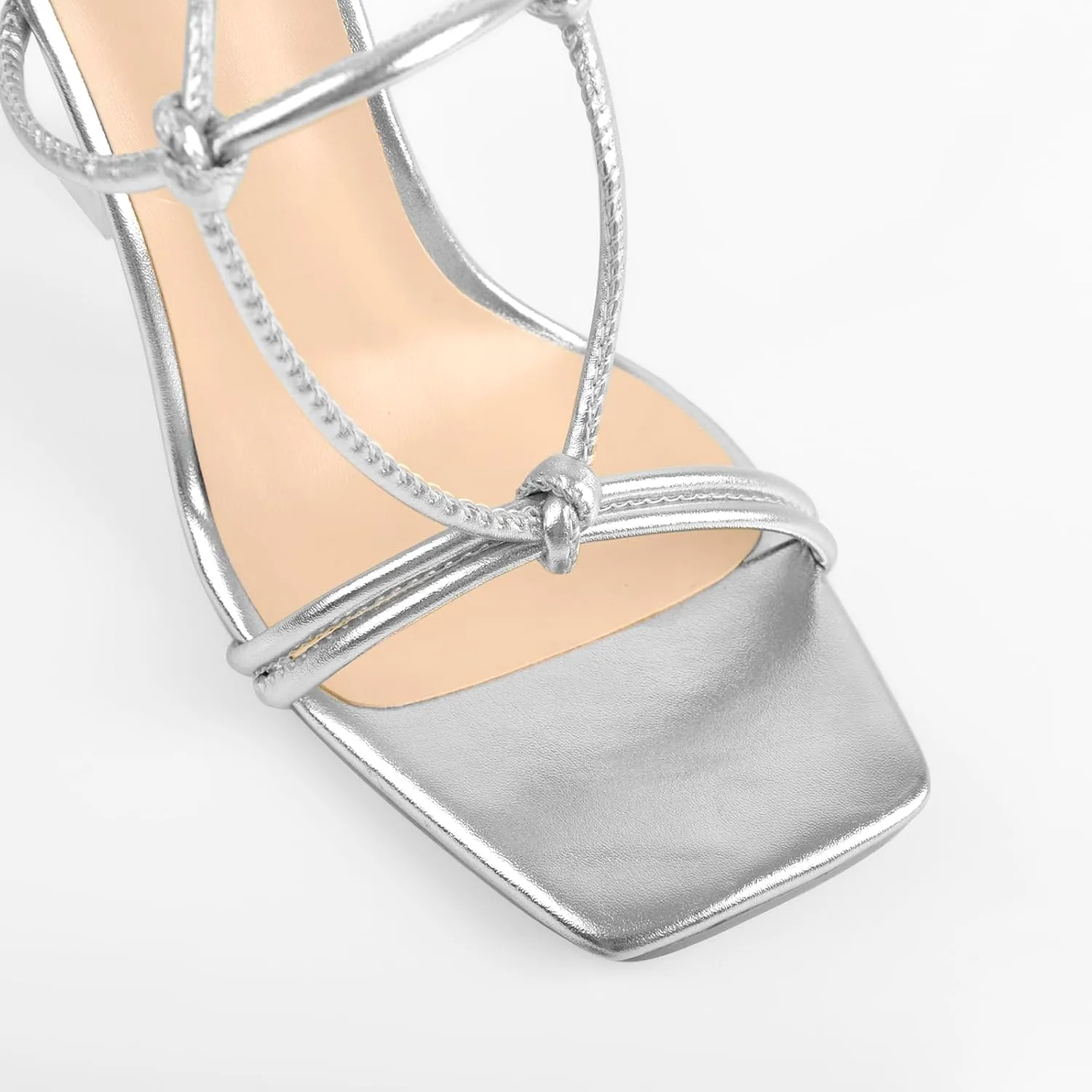 LISHAN Women's Square Open Toe High Heel Lace Up Sandals