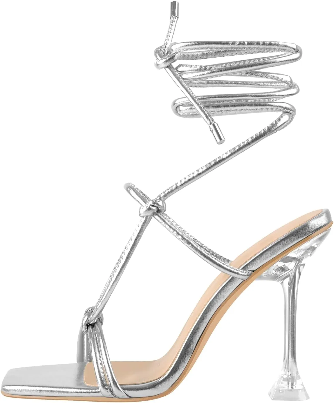LISHAN Women's Square Open Toe High Heel Lace Up Sandals