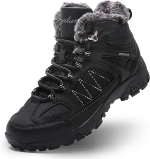 Littleplum Womens Winter Snow Boots Warm Fur Line Anti Slip Ankle Booties Fashion Sneakers Boots for Outdoor Hiking All Black Size 39
