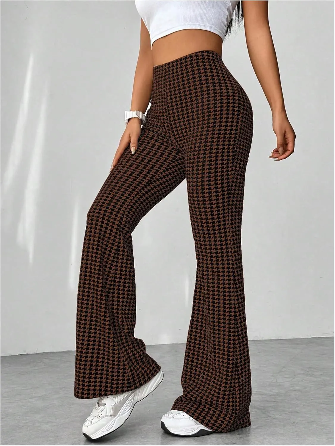 MakeMeChic Women's Leopard Pants Cheetah Print Pants Leggings Y2k High Waisted Bell Bottom