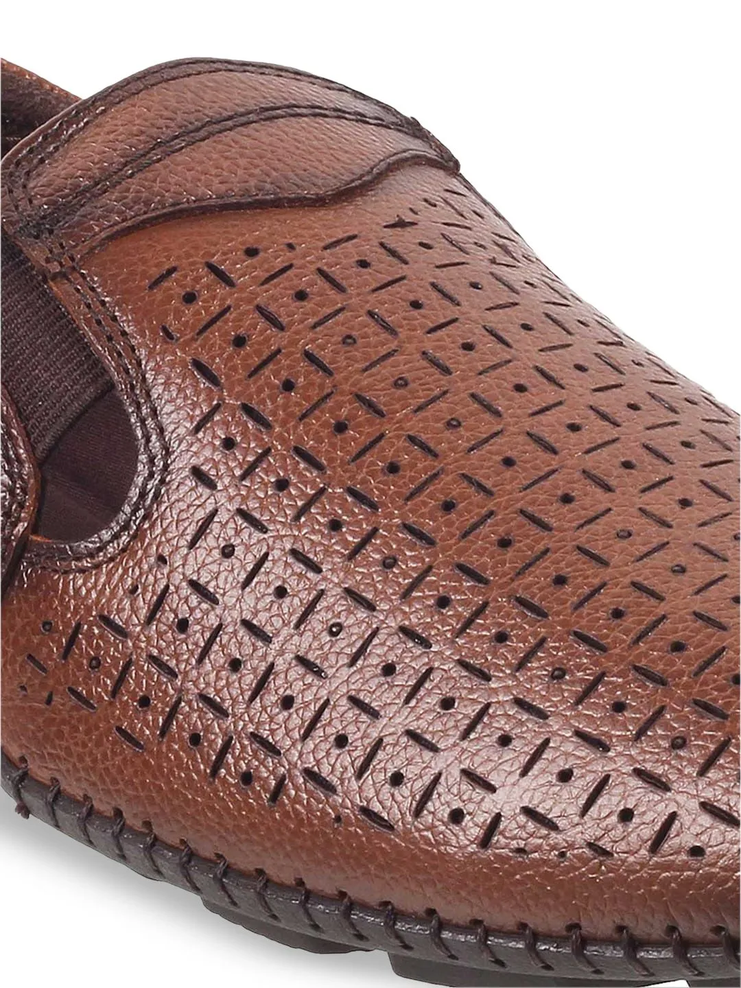 Metro Men Tan Colored Textured Leather Formal Loafers