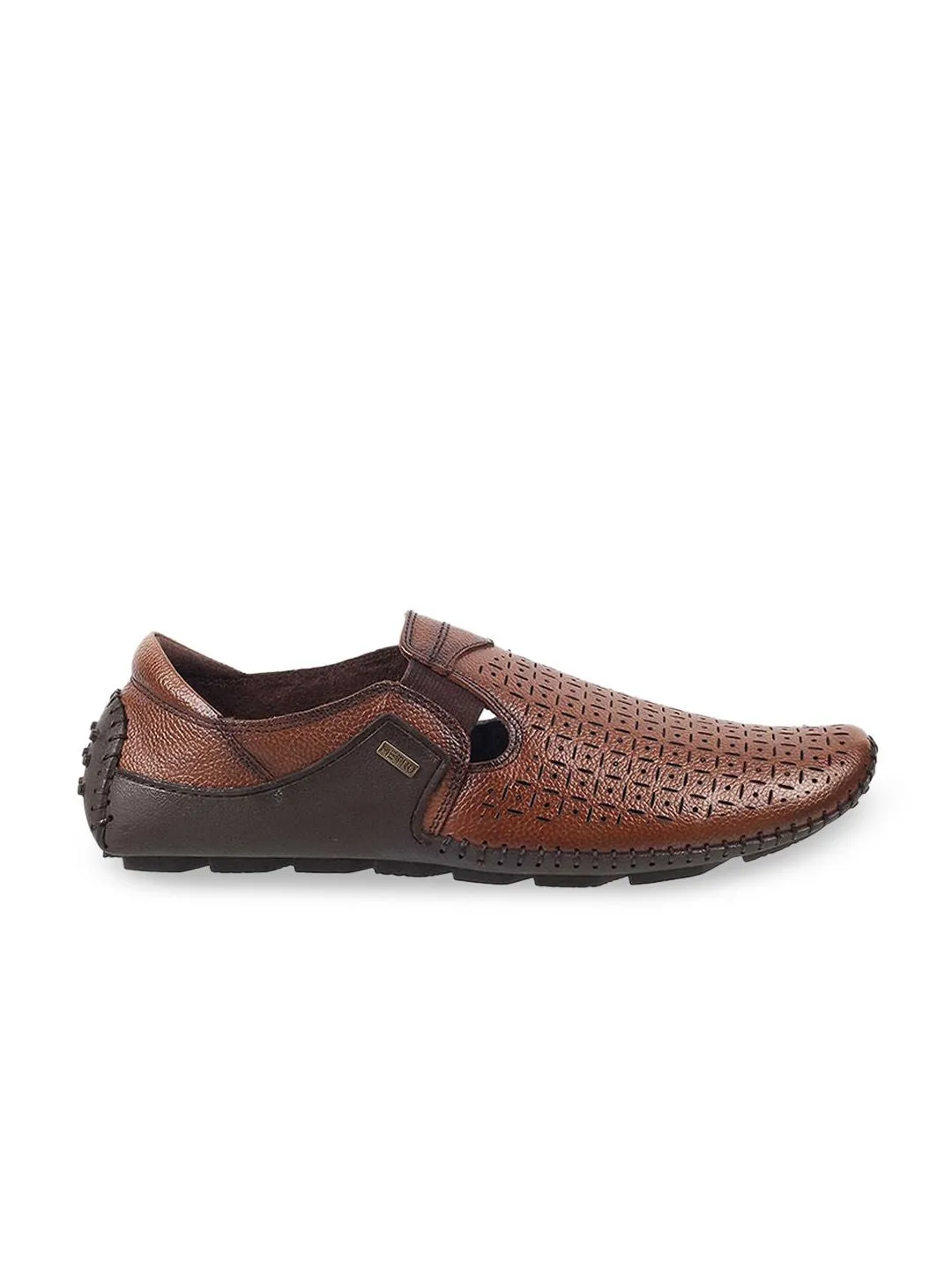 Metro Men Tan Colored Textured Leather Formal Loafers