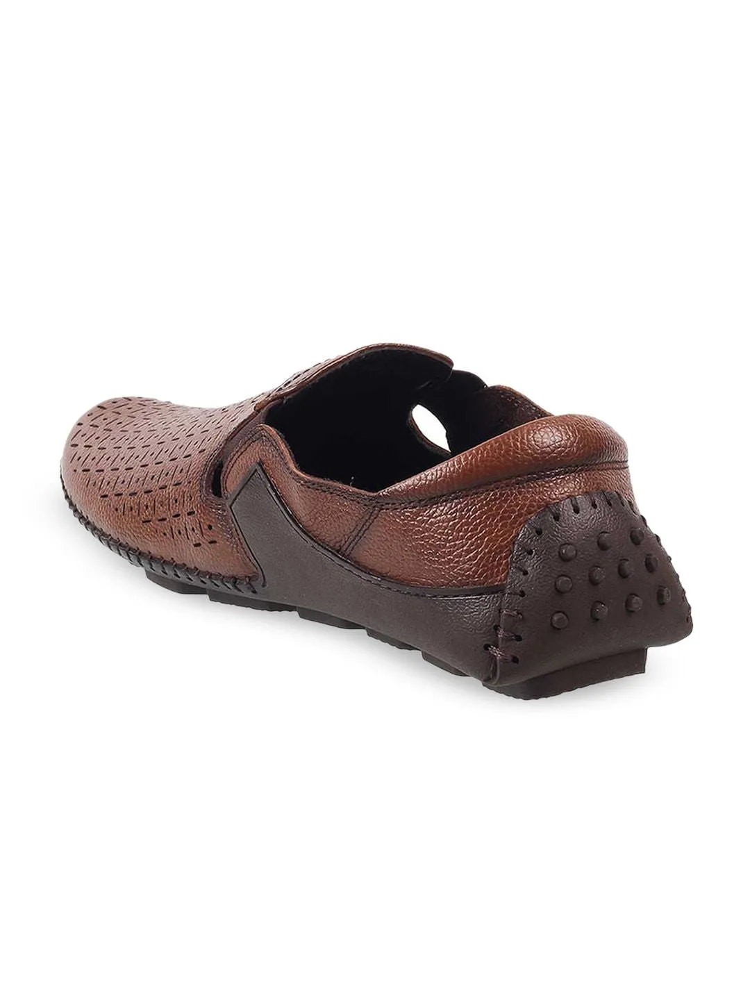 Metro Men Tan Colored Textured Leather Formal Loafers