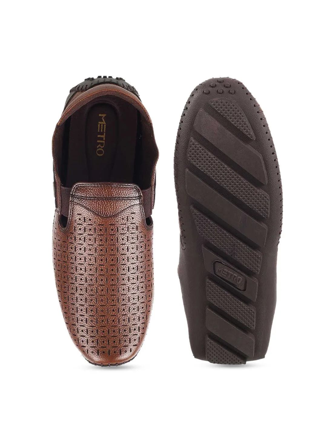 Metro Men Tan Colored Textured Leather Formal Loafers