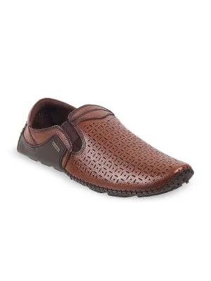Metro Men Tan Colored Textured Leather Formal Loafers