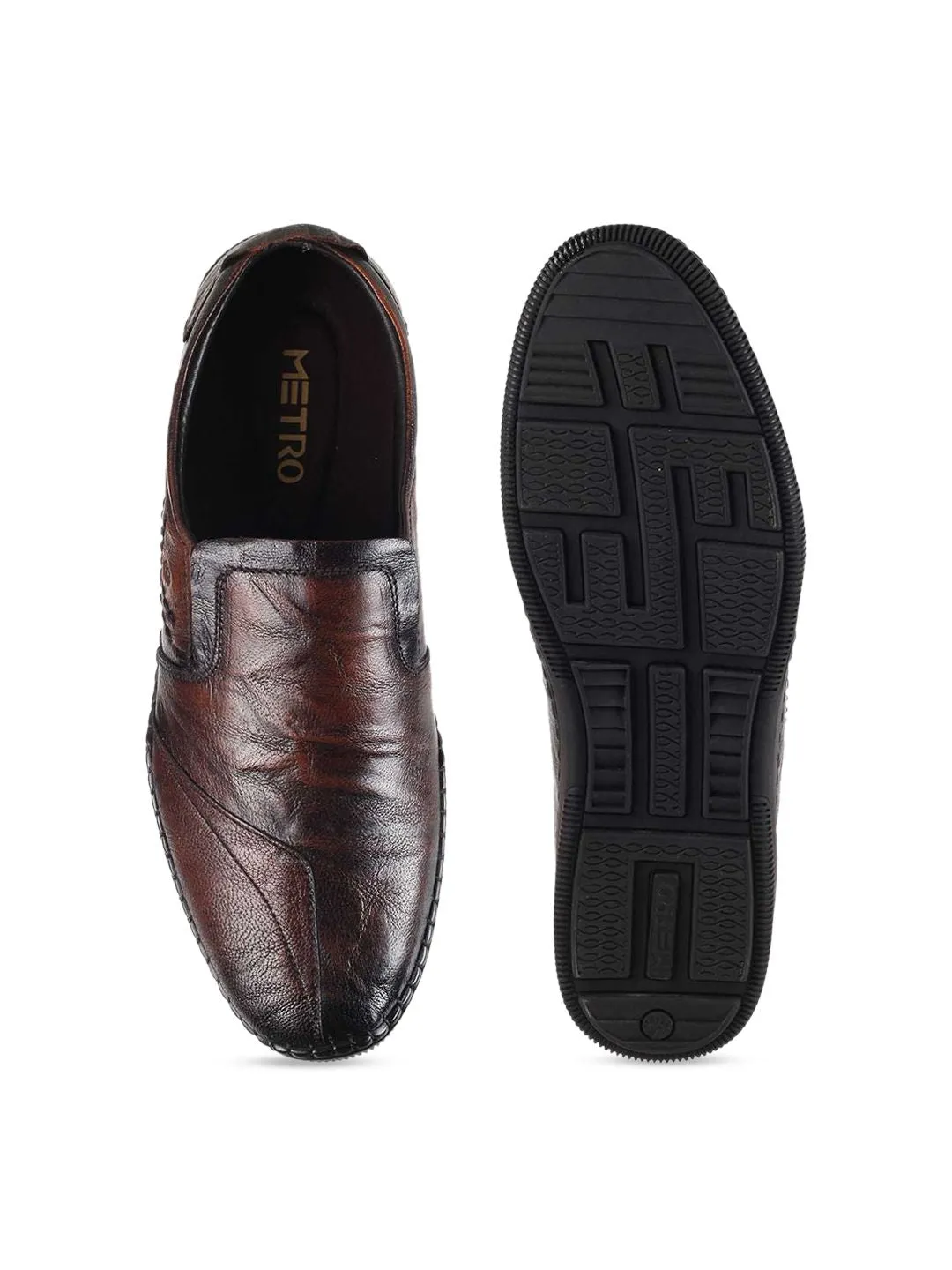 Metro Men Textured Leather Loafers