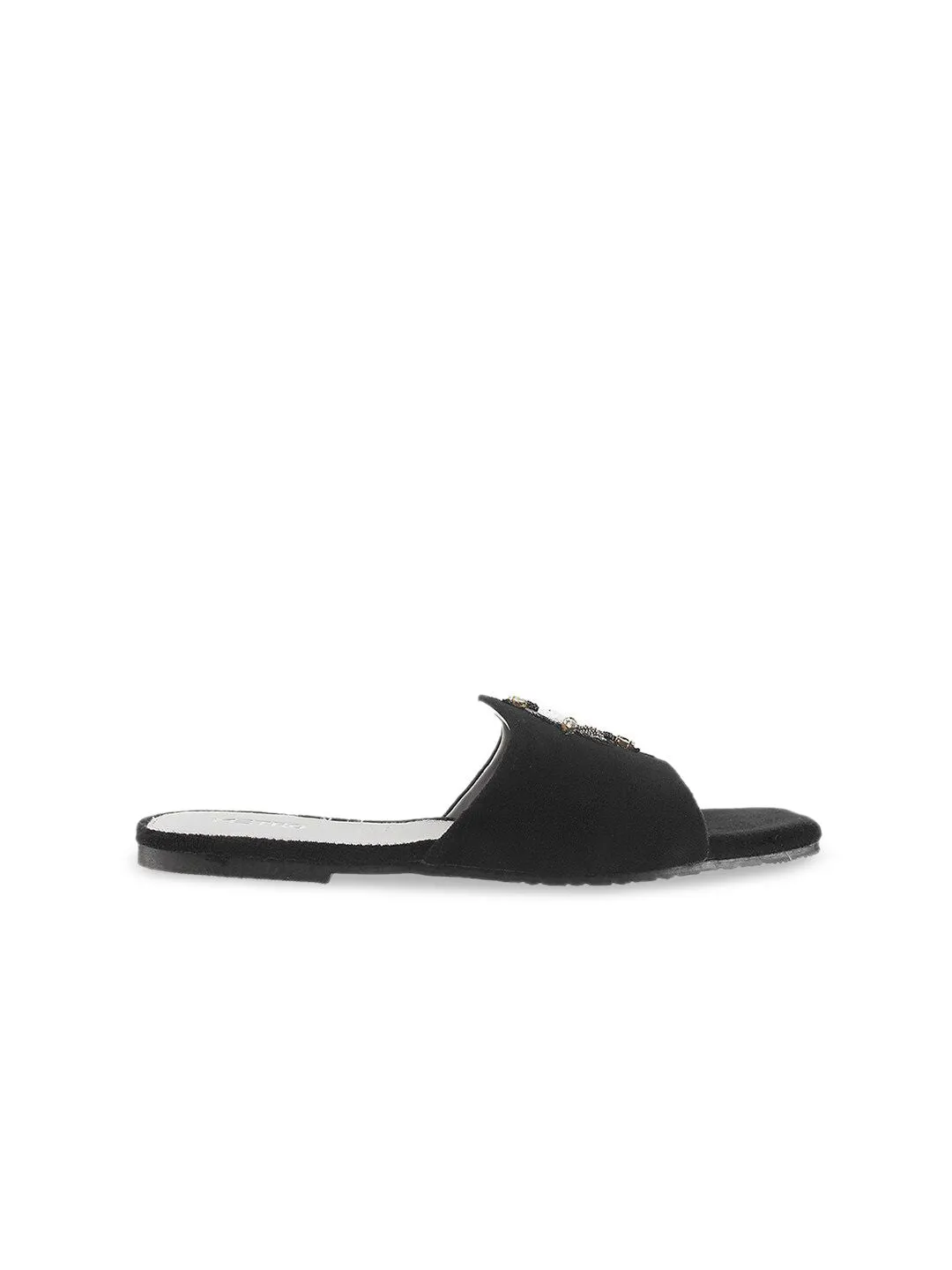 Metro Women Black Embellished Open Toe Flats