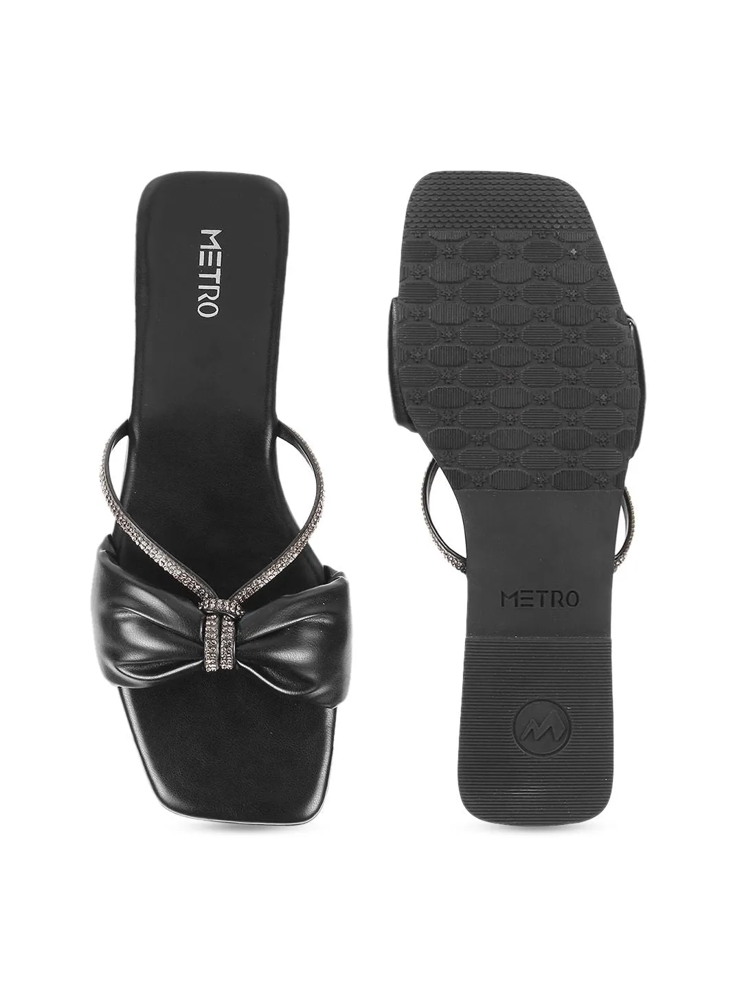 Metro Women Black Embellished Open Toe Flats
